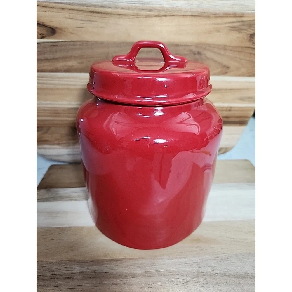 Rae Dunn by Magenta HO HO HO Chubby Canister Cookie Jar w Air-tight Lid Red EUC